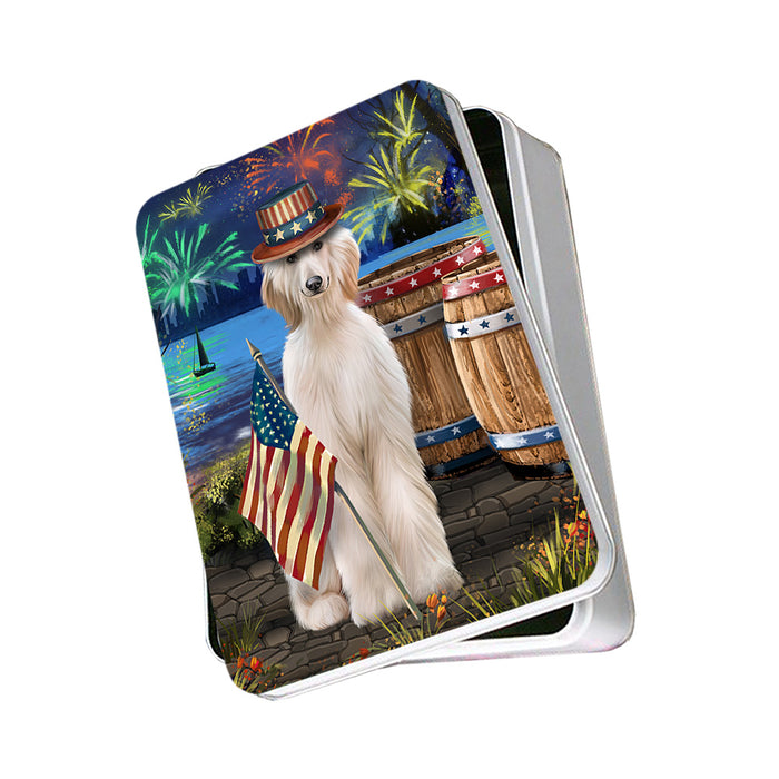 4th of July Independence Day Fireworks Afghan Hound Dog at the Lake Photo Storage Tin PITN51064