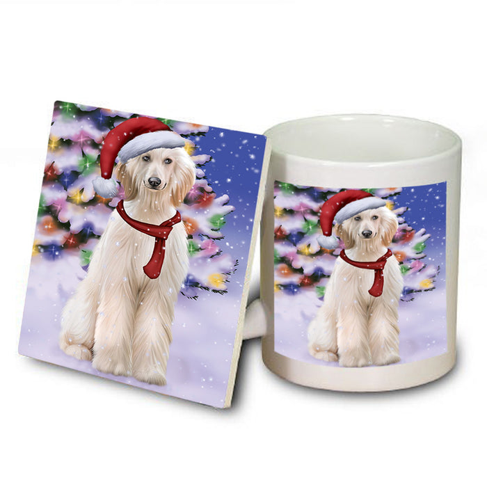 Winterland Wonderland Afghan Hound Dog In Christmas Holiday Scenic Background Mug and Coaster Set MUC53710