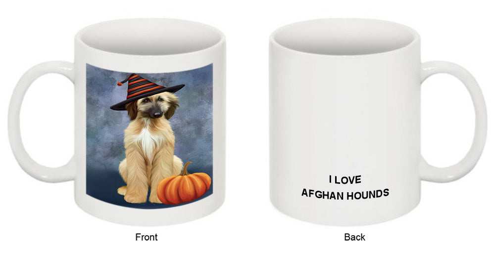 Happy Halloween Afghan Hound Dog Wearing Witch Hat with Pumpkin Coffee Mug MUG50105