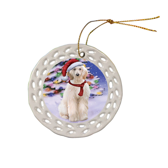 Winterland Wonderland Afghan Hound Dog In Christmas Holiday Scenic Background Ceramic Doily Ornament DPOR53718