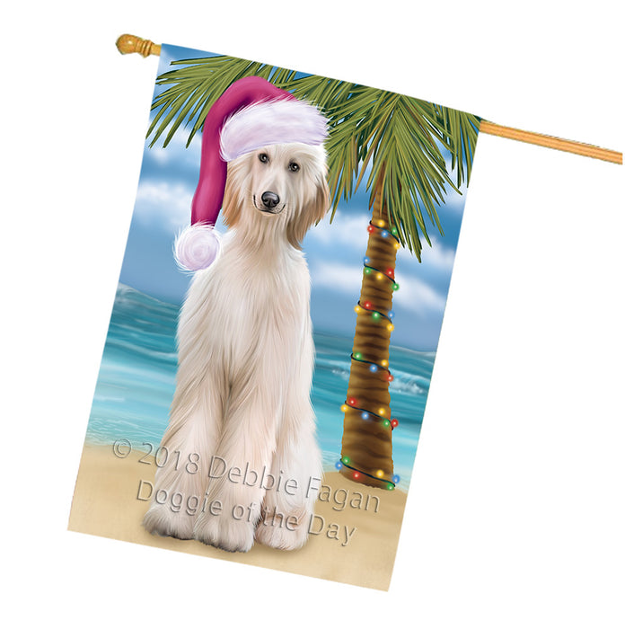 Summertime Happy Holidays Christmas Afghan Hound Dog on Tropical Island Beach House Flag FLG54718