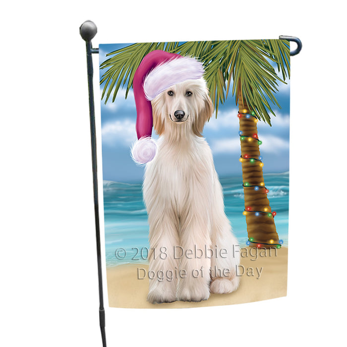 Summertime Happy Holidays Christmas Afghan Hound Dog on Tropical Island Beach Garden Flag GFLG54582