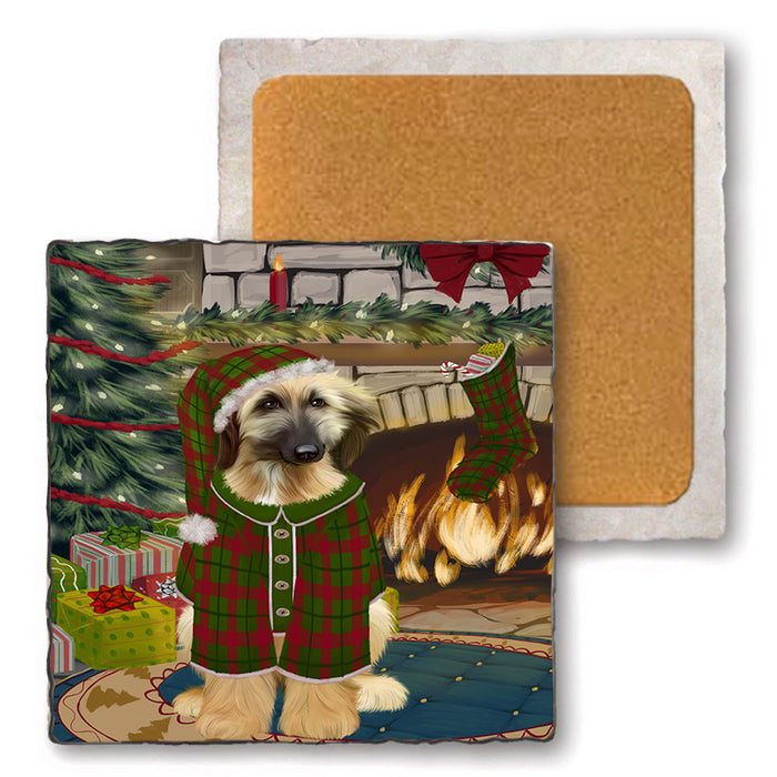 The Stocking was Hung Afghan Hound Dog Set of 4 Natural Stone Marble Tile Coasters MCST50145