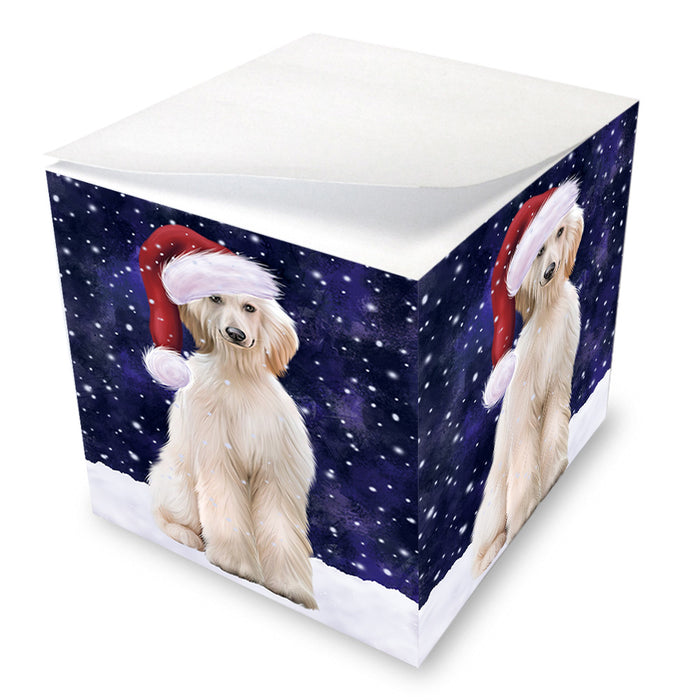 Let it Snow Christmas Holiday Afghan Hound Dog Wearing Santa Hat Note Cube NOC55912