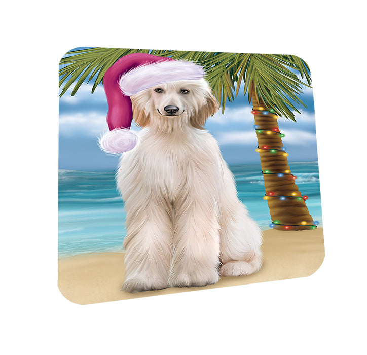 Summertime Happy Holidays Christmas Afghan Hound Dog on Tropical Island Beach Coasters Set of 4 CST54350