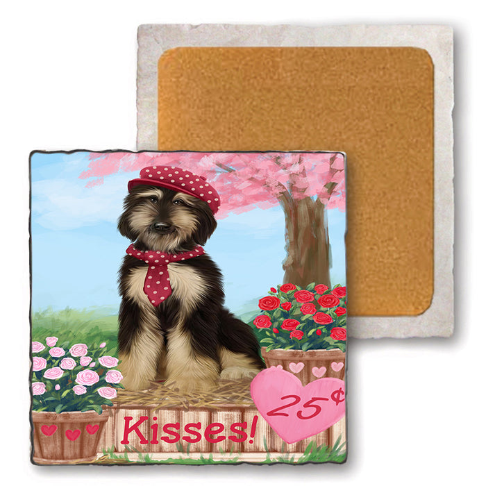 Rosie 25 Cent Kisses Afghan Hound Dog Set of 4 Natural Stone Marble Tile Coasters MCST50752