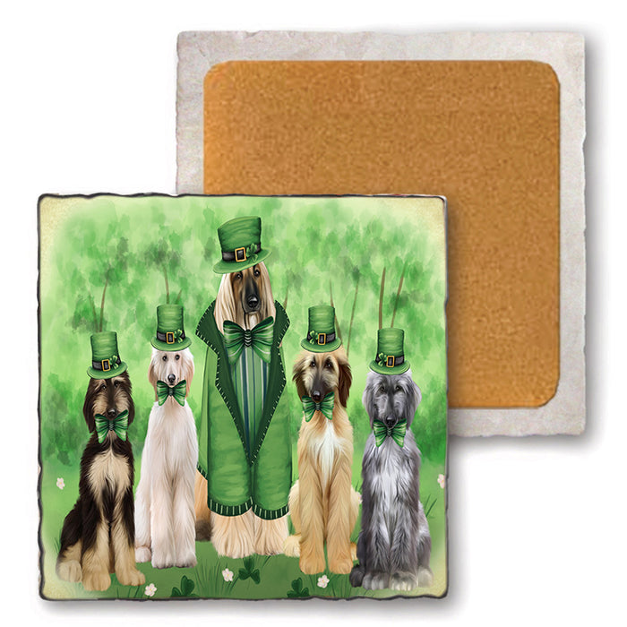 St. Patricks Day Irish Portrait Afghan Hound Dogs Set of 4 Natural Stone Marble Tile Coasters MCST51959