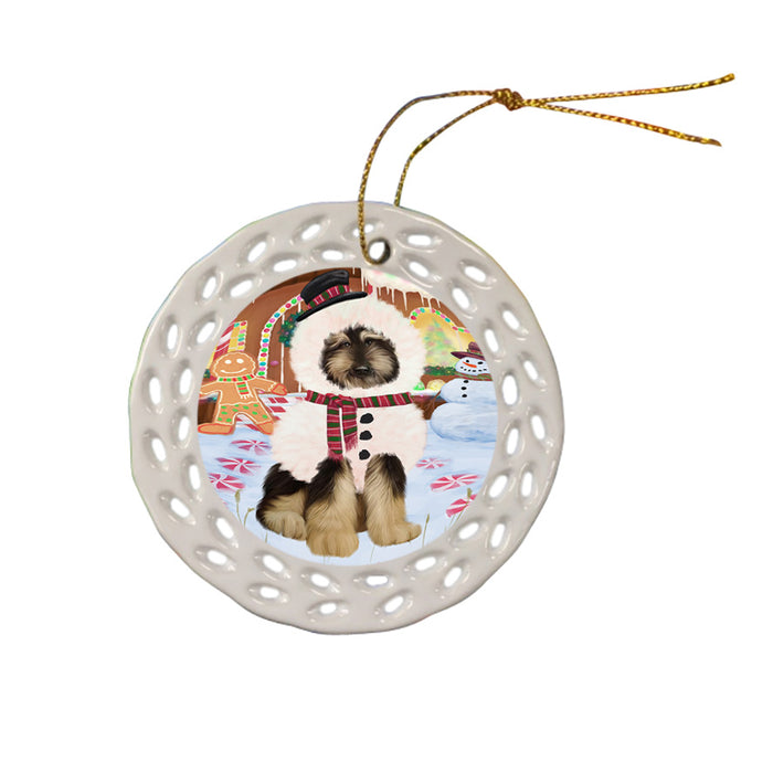 Christmas Gingerbread House Candyfest Afghan Hound Dog Ceramic Doily Ornament DPOR56474