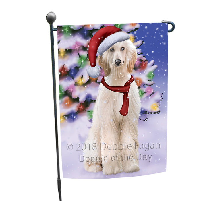 Winterland Wonderland Afghan Hound Dog In Christmas Holiday Scenic Background Garden Flag GFLG53780