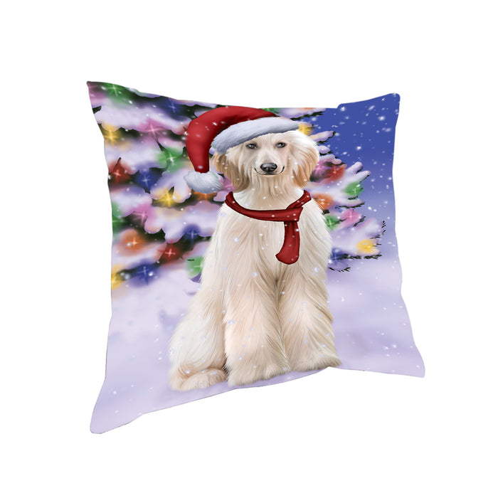 Winterland Wonderland Afghan Hound Dog In Christmas Holiday Scenic Background Pillow PIL71496
