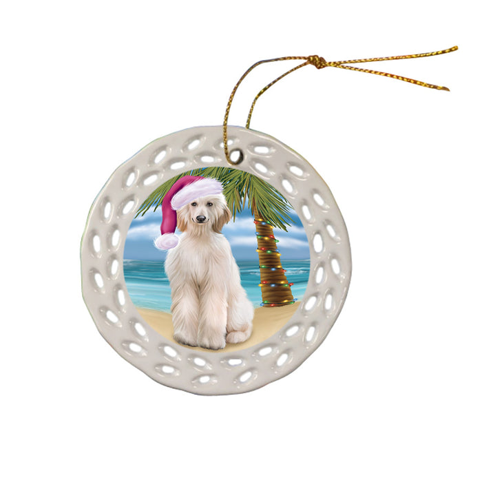 Summertime Happy Holidays Christmas Afghan Hound Dog on Tropical Island Beach Ceramic Doily Ornament DPOR54520