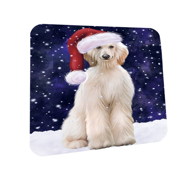 Let it Snow Christmas Holiday Afghan Hound Dog Wearing Santa Hat Coasters Set of 4 CST54224