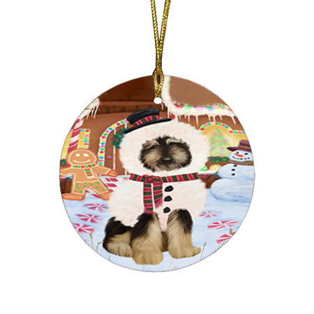 Christmas Gingerbread House Candyfest Afghan Hound Dog Round Flat Christmas Ornament RFPOR56474
