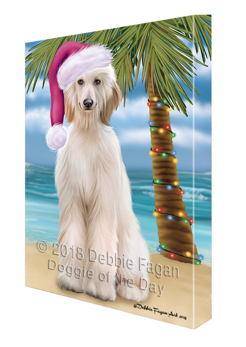 Summertime Happy Holidays Christmas Afghan Hound Dog on Tropical Island Beach Canvas Print Wall Art Décor CVS108530