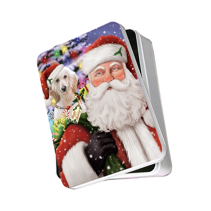 Santa Carrying Afghan Hound Dog and Christmas Presents Photo Storage Tin PITN53604
