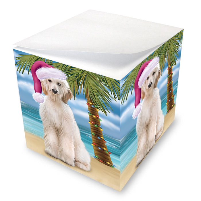 Summertime Happy Holidays Christmas Afghan Hound Dog on Tropical Island Beach Note Cube NOC56038