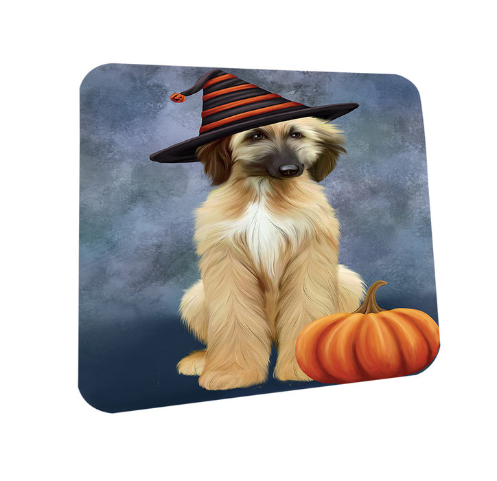 Happy Halloween Afghan Hound Dog Wearing Witch Hat with Pumpkin Coasters Set of 4 CST54665