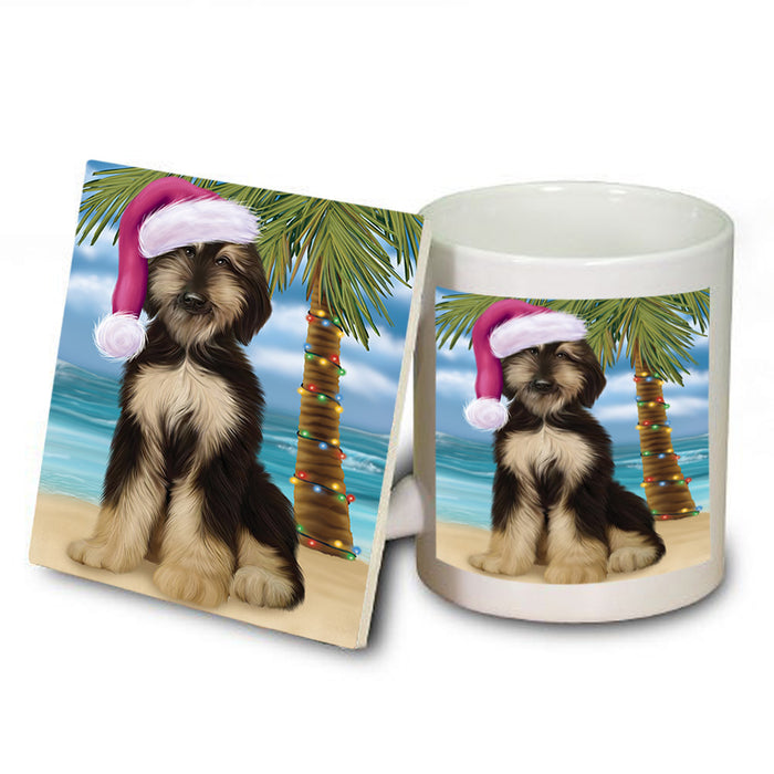 Summertime Happy Holidays Christmas Afghan Hound Dog on Tropical Island Beach Mug and Coaster Set MUC54385