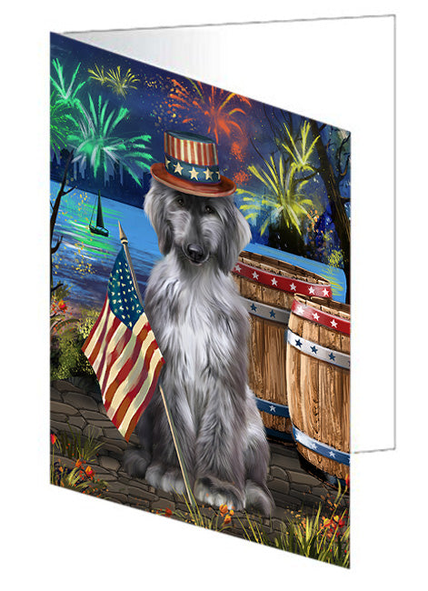 4th of July Independence Day Fireworks Afghan Hound Dog at the Lake Handmade Artwork Assorted Pets Greeting Cards and Note Cards with Envelopes for All Occasions and Holiday Seasons GCD57224