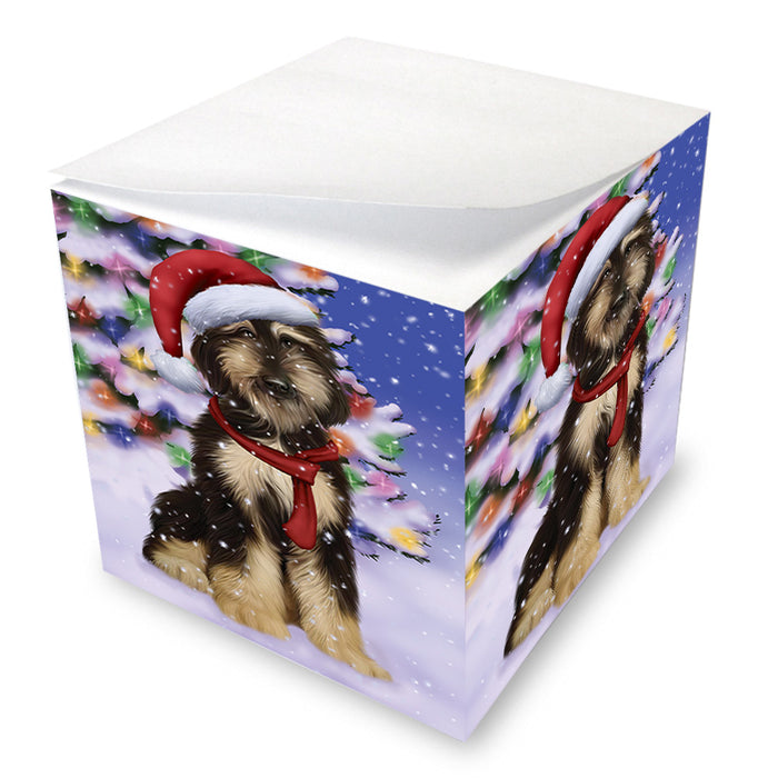 Winterland Wonderland Afghan Hound Dog In Christmas Holiday Scenic Background Note Cube NOC55365