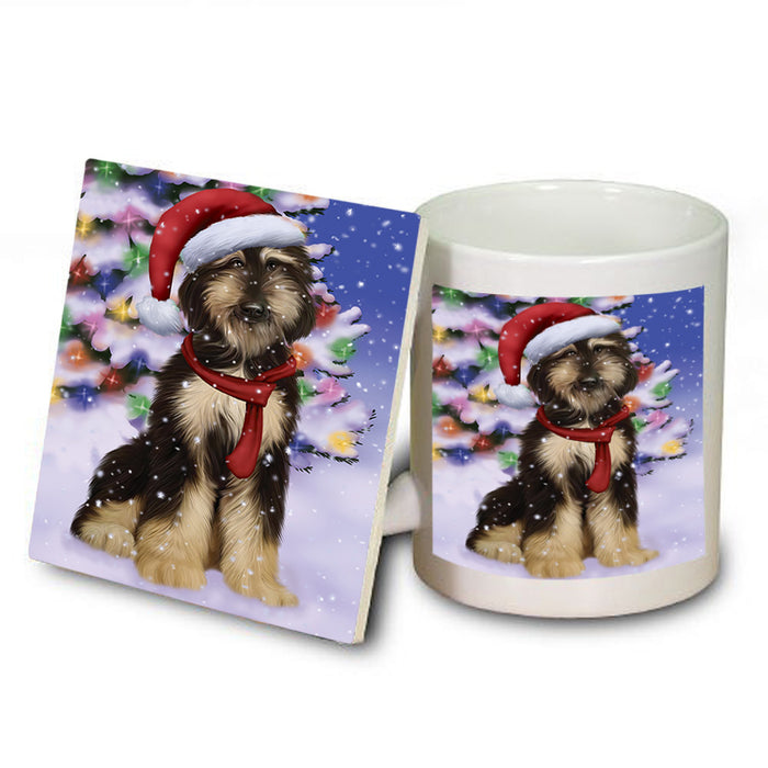 Winterland Wonderland Afghan Hound Dog In Christmas Holiday Scenic Background Mug and Coaster Set MUC53711