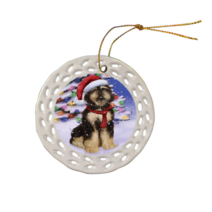 Winterland Wonderland Afghan Hound Dog In Christmas Holiday Scenic Background Ceramic Doily Ornament DPOR53719