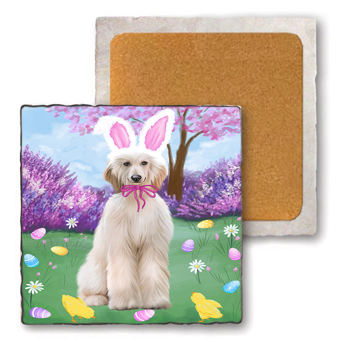 Easter Holiday Afghan Hound Dog Set of 4 Natural Stone Marble Tile Coasters MCST51856