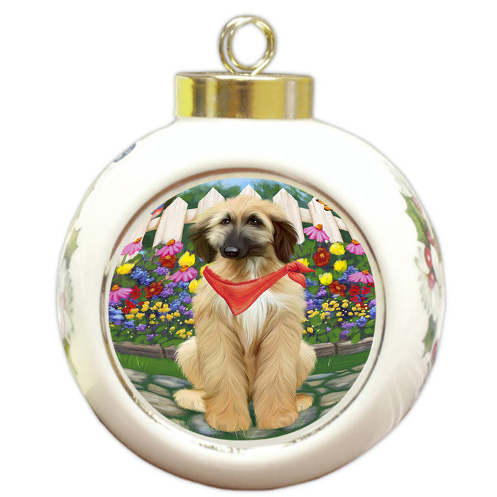 Spring Floral Afghan Hound Dog Round Ball Christmas Ornament RBPOR52220