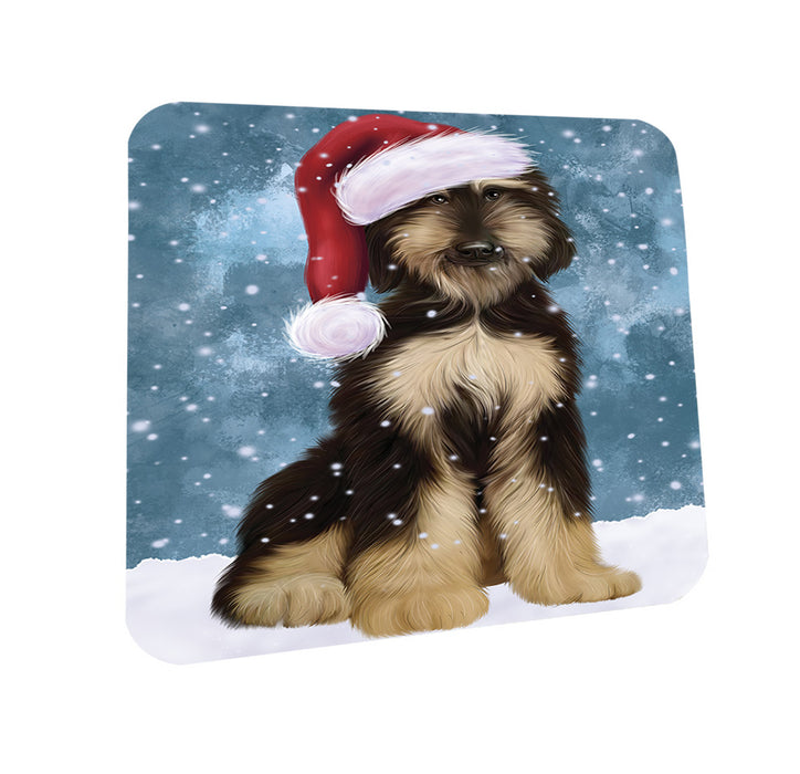 Let it Snow Christmas Holiday Afghan Hound Dog Wearing Santa Hat Coasters Set of 4 CST54225