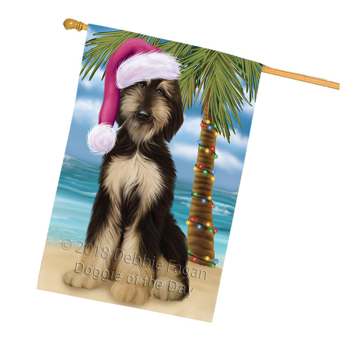 Summertime Happy Holidays Christmas Afghan Hound Dog on Tropical Island Beach House Flag FLG54719