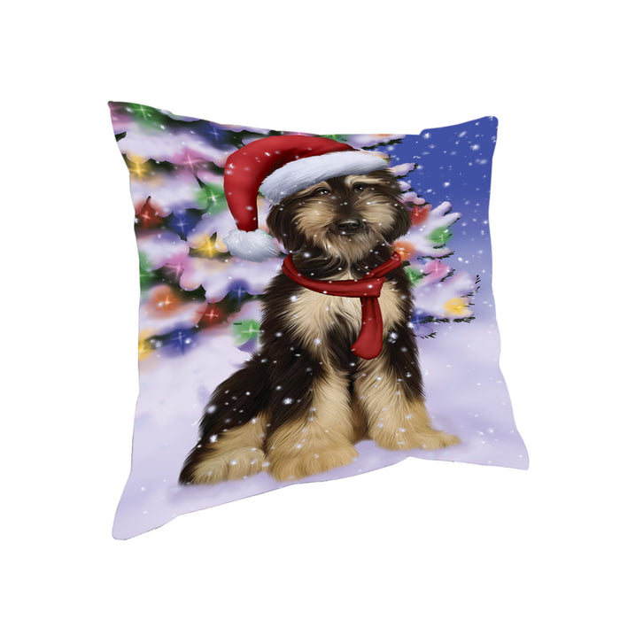 Winterland Wonderland Afghan Hound Dog In Christmas Holiday Scenic Background Pillow PIL71500