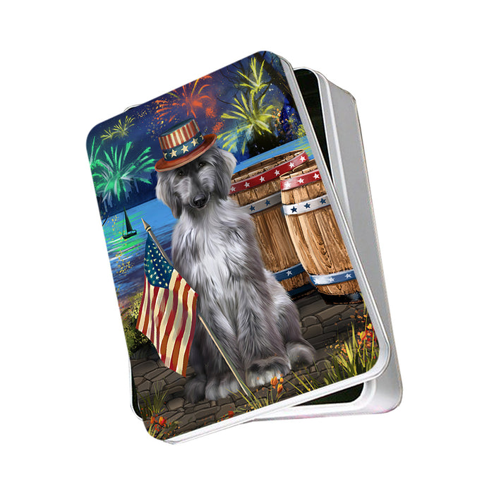 4th of July Independence Day Fireworks Afghan Hound Dog at the Lake Photo Storage Tin PITN51065