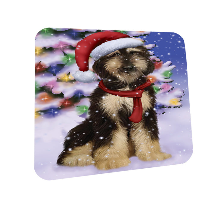 Winterland Wonderland Afghan Hound Dog In Christmas Holiday Scenic Background Coasters Set of 4 CST53677