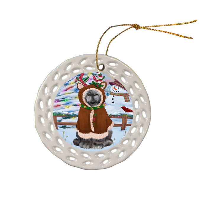 Christmas Gingerbread House Candyfest Afghan Hound Dog Ceramic Doily Ornament DPOR56475