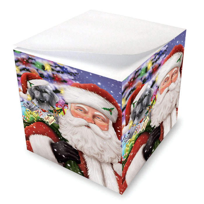 Santa Carrying Afghan Hound Dog and Christmas Presents Note Cube NOC55308