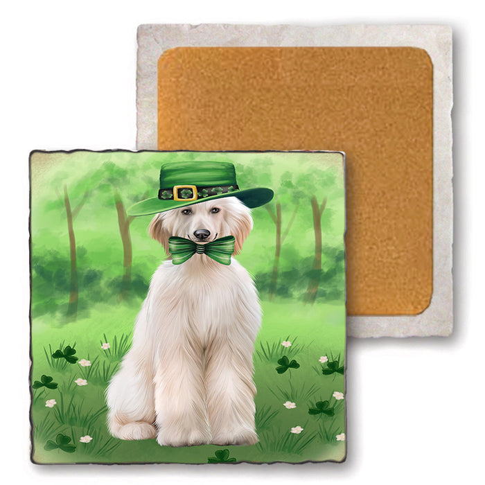 St. Patricks Day Irish Portrait Afghan Hound Dog Set of 4 Natural Stone Marble Tile Coasters MCST51960