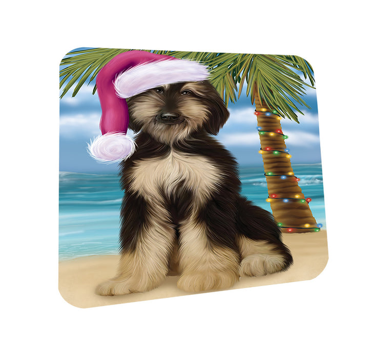 Summertime Happy Holidays Christmas Afghan Hound Dog on Tropical Island Beach Coasters Set of 4 CST54351