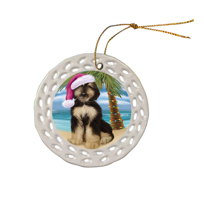 Summertime Happy Holidays Christmas Afghan Hound Dog on Tropical Island Beach Ceramic Doily Ornament DPOR54521