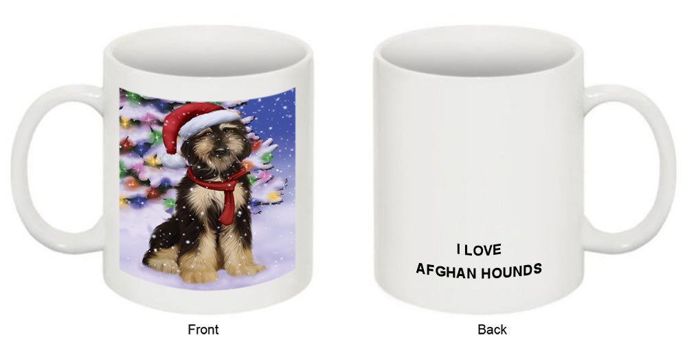 Winterland Wonderland Afghan Hound Dog In Christmas Holiday Scenic Background Coffee Mug MUG49117