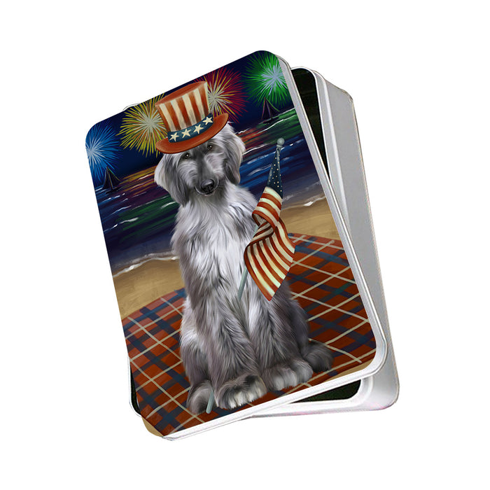 4th of July Independence Day Firework Afghan Hound Dog Photo Storage Tin PITN52384