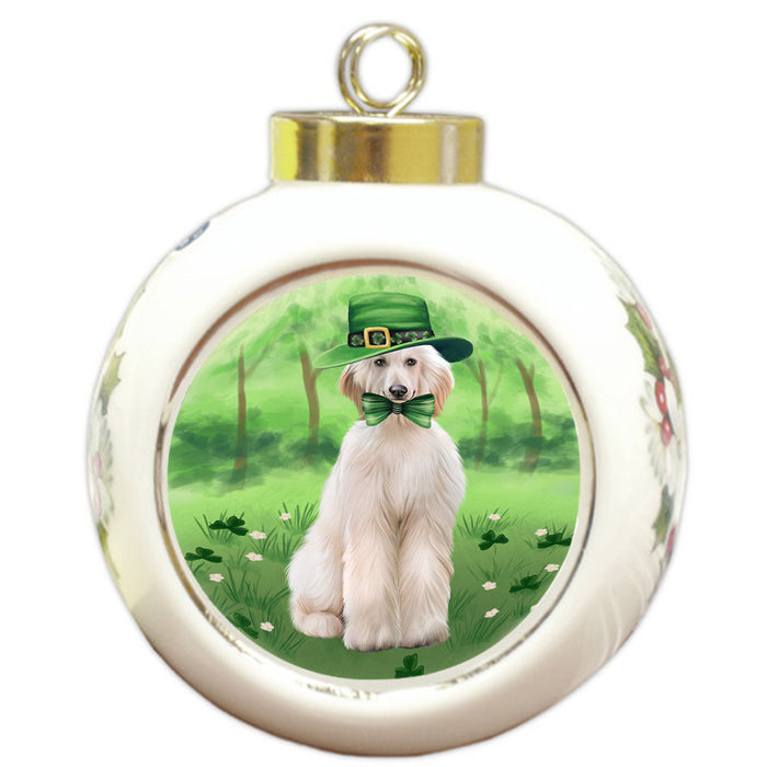 St. Patricks Day Irish Portrait Afghan Hound Dog Round Ball Christmas Ornament RBPOR58087