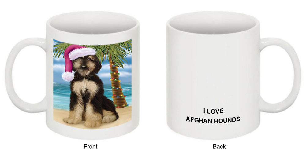 Summertime Happy Holidays Christmas Afghan Hound Dog on Tropical Island Beach Coffee Mug MUG49791