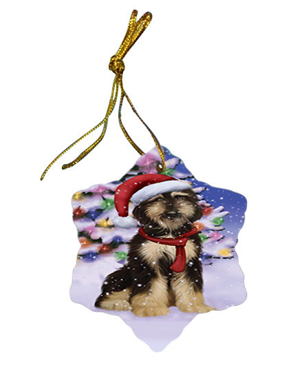 Winterland Wonderland Afghan Hound Dog In Christmas Holiday Scenic Background Star Porcelain Ornament SPOR53710