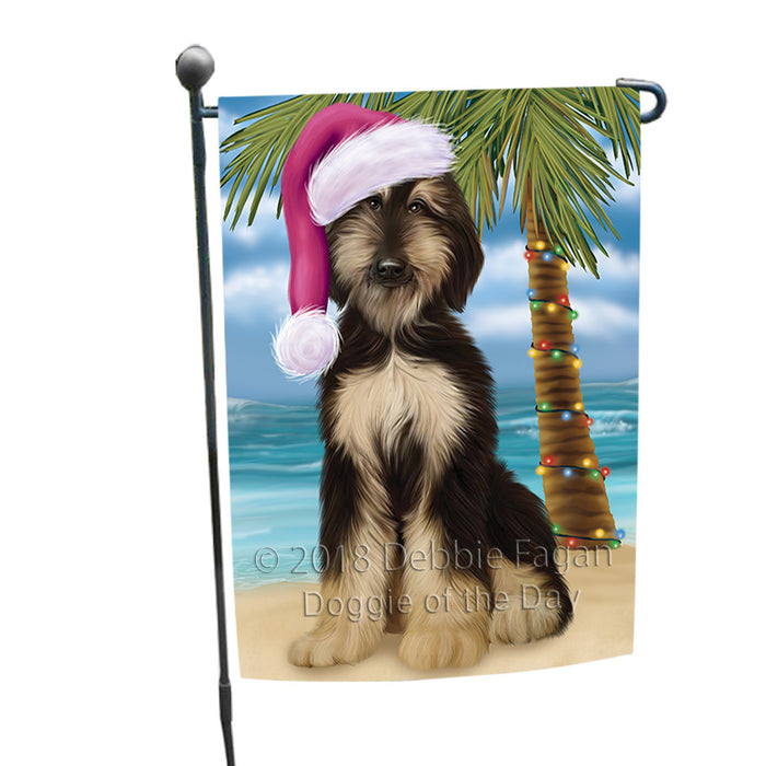 Summertime Happy Holidays Christmas Afghan Hound Dog on Tropical Island Beach Garden Flag GFLG54583
