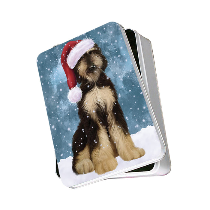 Let it Snow Christmas Holiday Afghan Hound Dog Wearing Santa Hat Photo Storage Tin PITN54210