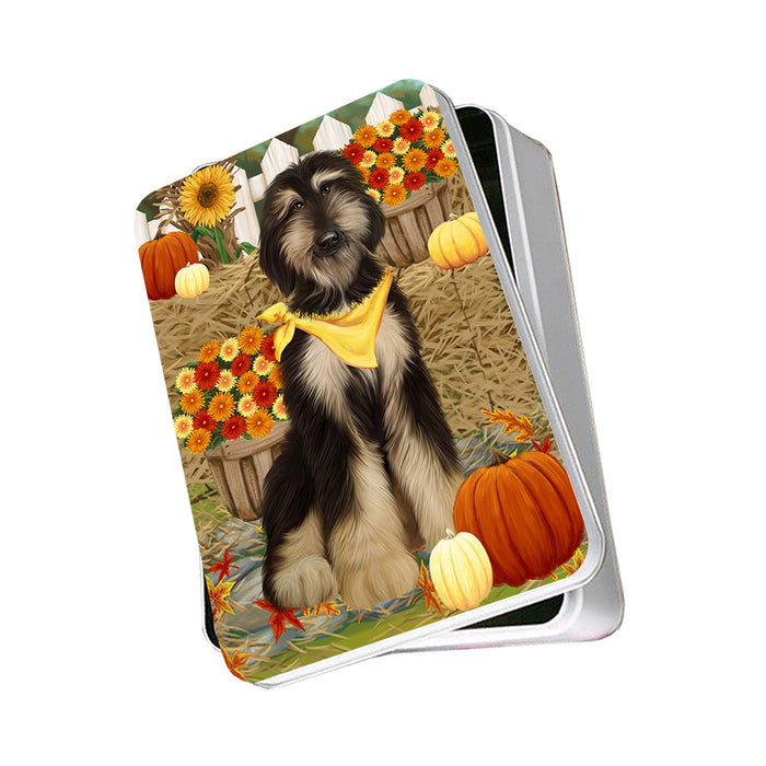 Fall Autumn Greeting Afghan Hound Dog with Pumpkins Photo Storage Tin PITN52291