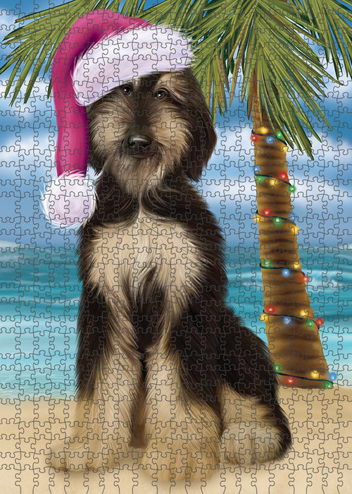 Summertime Happy Holidays Christmas Afghan Hound Dog on Tropical Island Beach Puzzle with Photo Tin PUZL85240