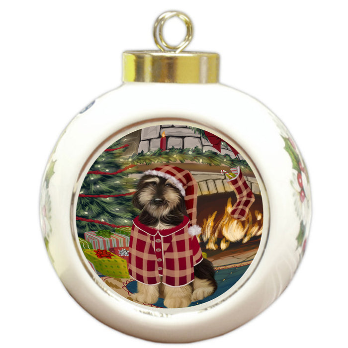 The Stocking was Hung Afghan Hound Dog Round Ball Christmas Ornament RBPOR55502