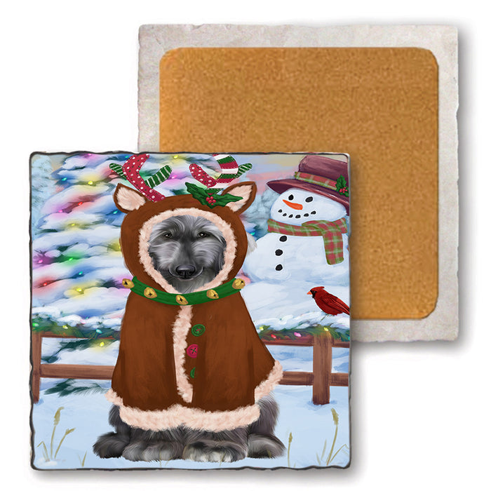 Christmas Gingerbread House Candyfest Afghan Hound Dog Set of 4 Natural Stone Marble Tile Coasters MCST51119