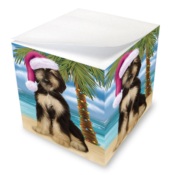 Summertime Happy Holidays Christmas Afghan Hound Dog on Tropical Island Beach Note Cube NOC56039